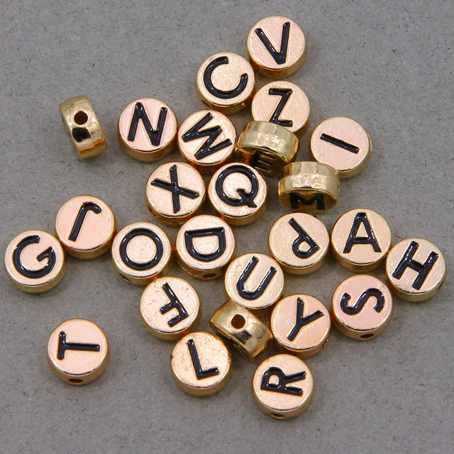 Enamel Gold Letter Beads, Metal Alloy Letter Beads